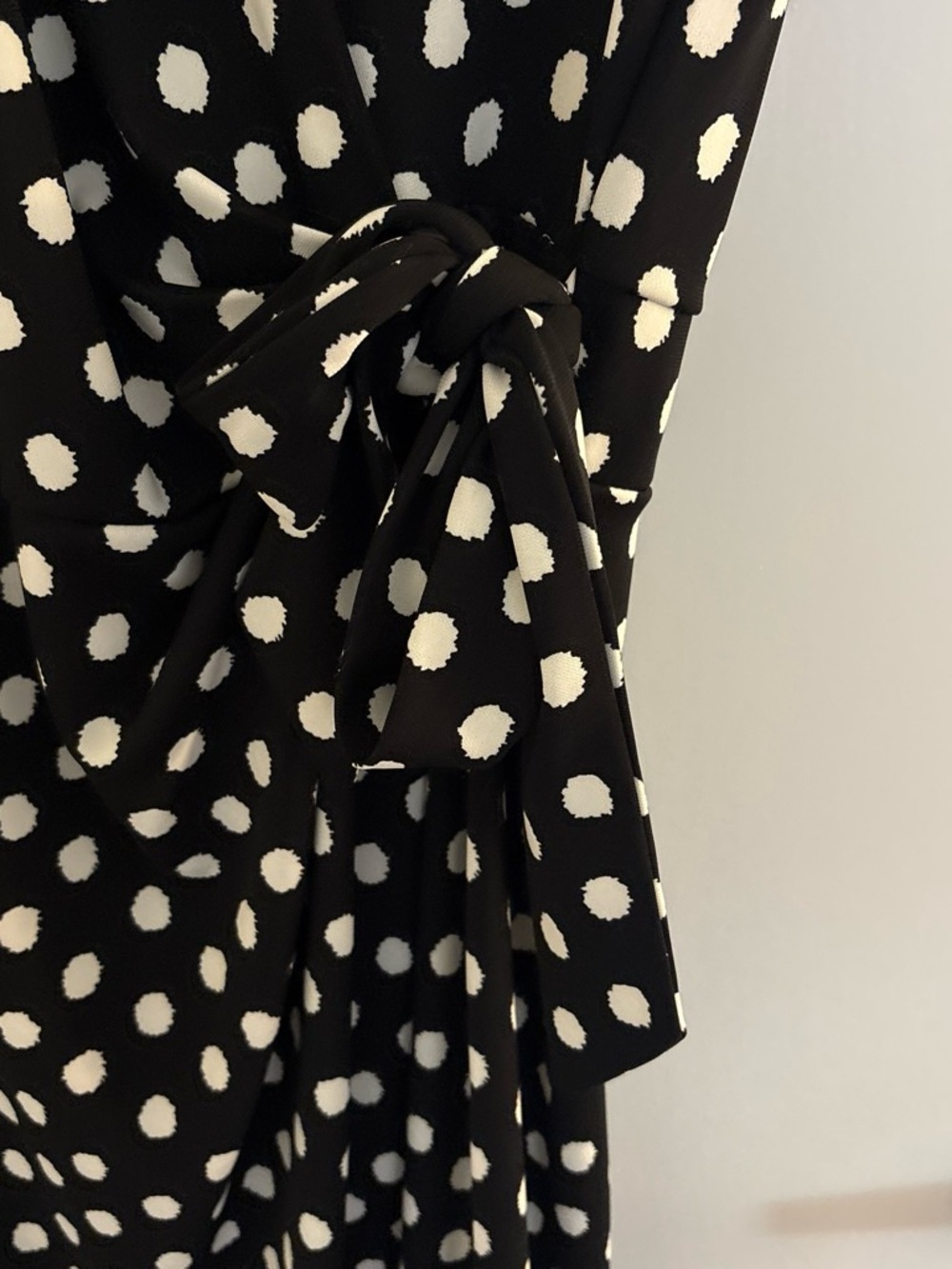 Talbots Black and White Polka Dot Tie-Front Midi Dress